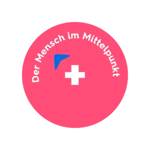 Grafik "Der Mensch im Mittelpunkt" mit Kompass und Pluszeichen, Symbol für den Kern von reach+recruit's Employer Branding