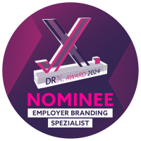 DRX Award Nominee-Badge der Kategorie Employer Branding Spezialist.